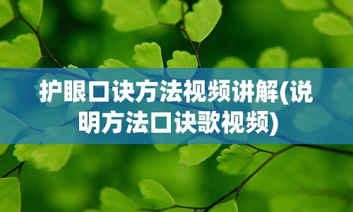 护眼口诀方法视频讲解(说明方法口诀歌视频)